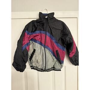 Vintage Windbreaker Jacket 6 Kids Authentic Industries Wear Black Red Blue Nylon